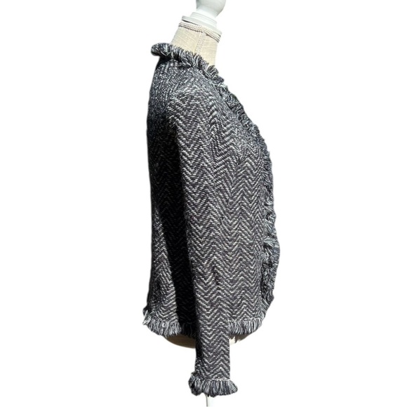 🌻Chico's Soft Tweed Wool Blend Blazer Jacket Cardigan Fringe Trim Size Small - Picture 5 of 11
